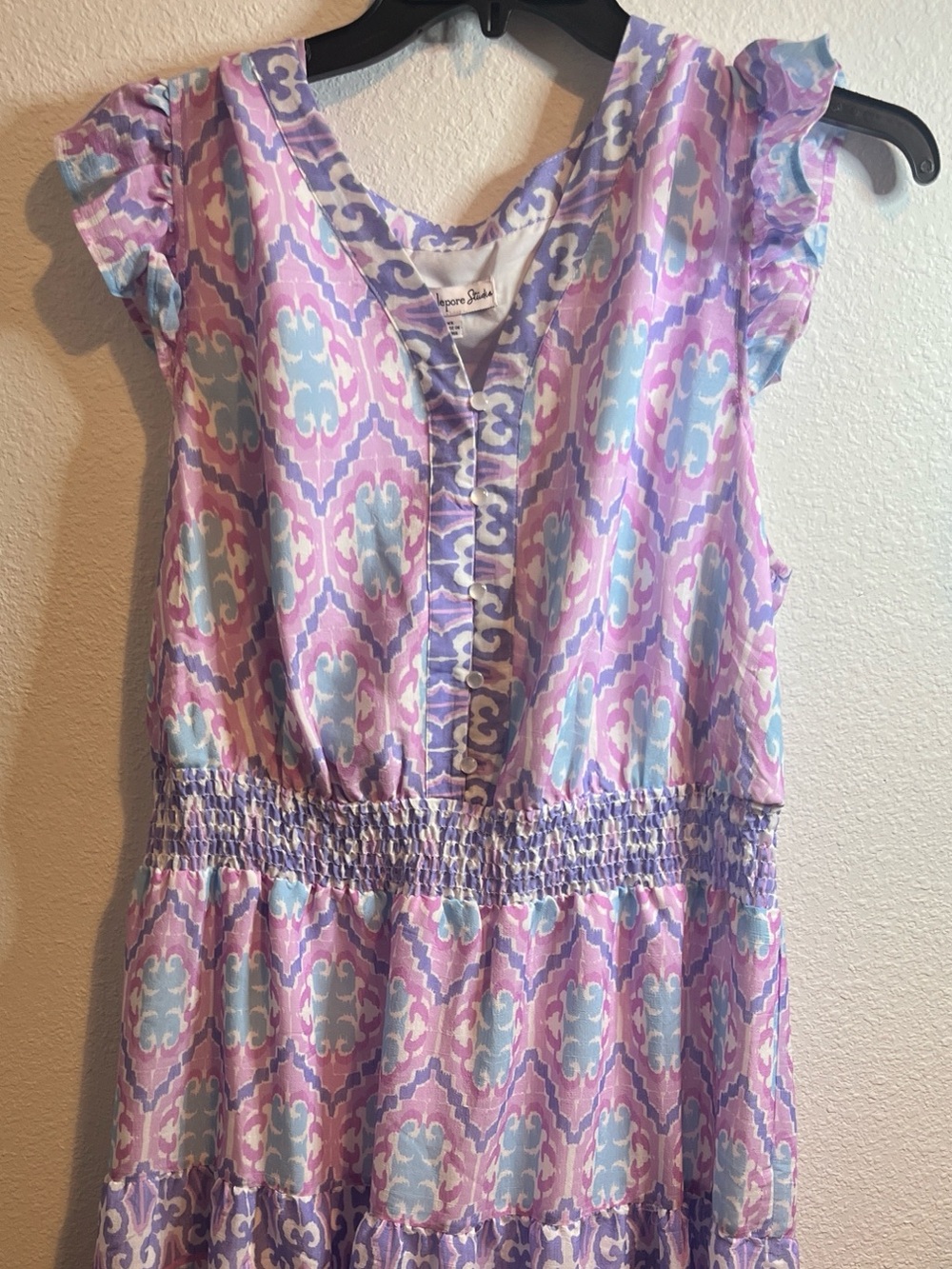 Nanette Lepore Pink Lavender and Light Blue Patterned Midi Dress